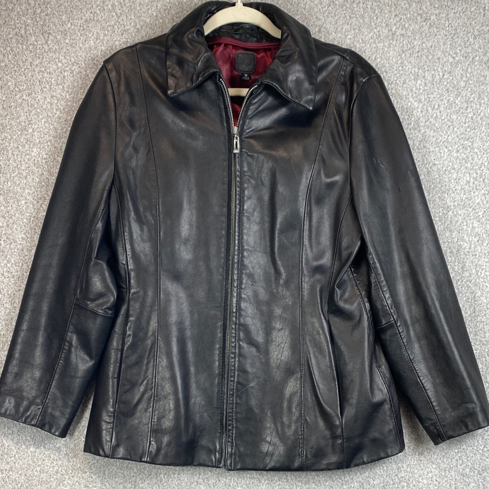 Vtg Wilson’s leather moto jacket M butter soft satin lining edgy minimalist